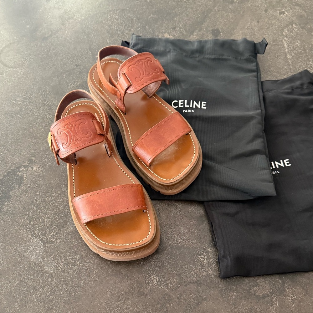 Celine Triomphe Brown Leather Sandals